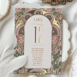 Art Nouveau Wedding Gold Accents Table Number<br><div class="desc">Embrace the timeless elegance of the Art Nouveau era with this beautifully crafted wedding invitation. The front of the invitation features a harmonious blend of blush pink and sage green floral arrangements, encircling a monogram that elegantly combines the couple's initials in a gold-tone. On the reverse, the invitation unfolds a...</div>