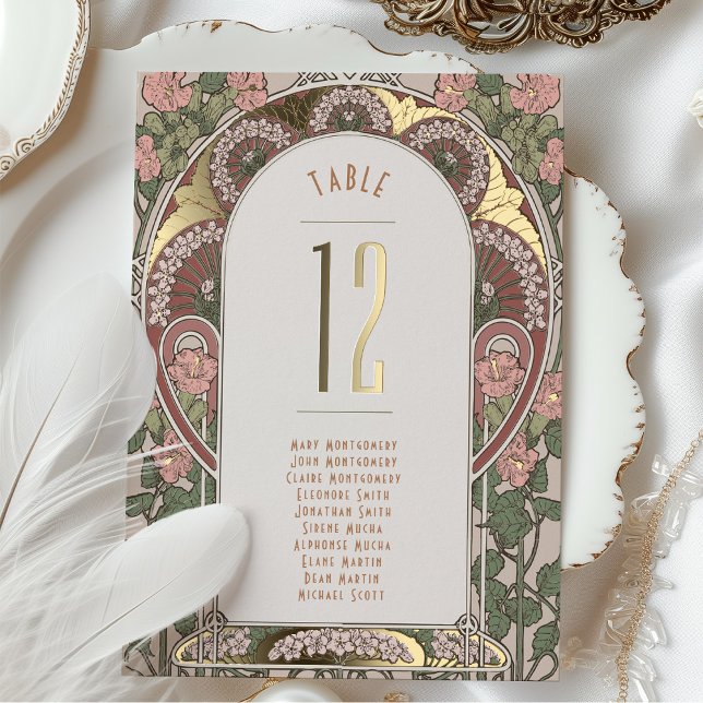 Art Nouveau Wedding Gold Accents Table Number (Creator Uploaded)