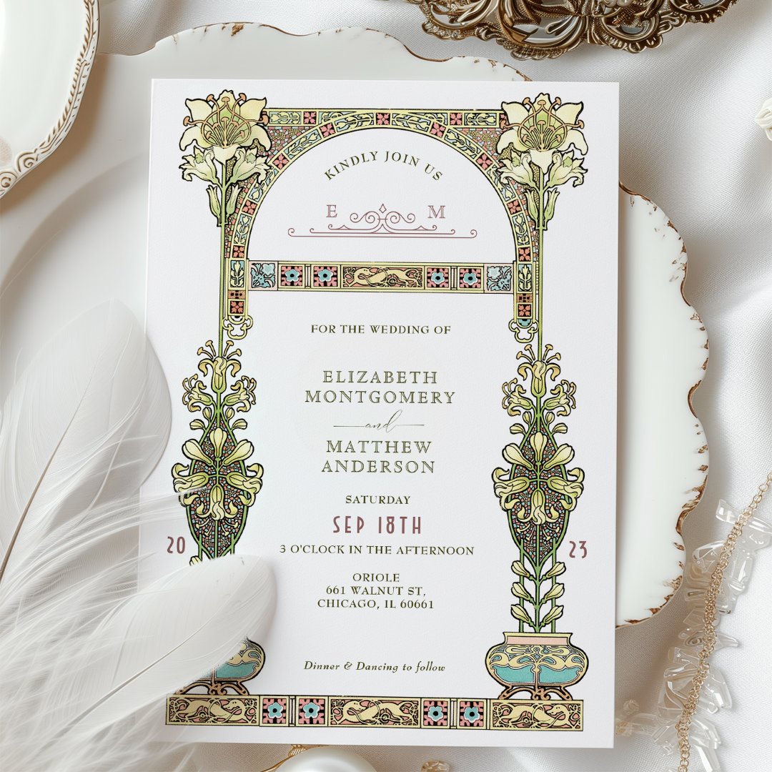 Art Nouveau Wedding Gold Pastel Arch Invitation