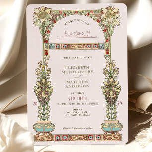 Art Nouveau Wedding Gold Pastel Arch Invitation