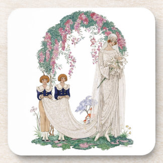 Art Nouveau Wedding Illustration – Vintage Bridal Beverage Coaster