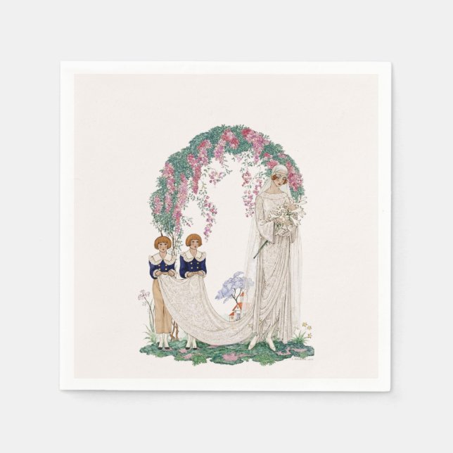Art Nouveau Wedding Illustration – Vintage Bridal  Napkins (Front)