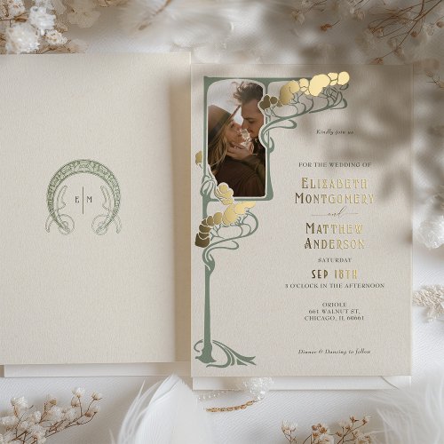 Art Nouveau Wedding Invitation Salvaged Retro Foil Invitation