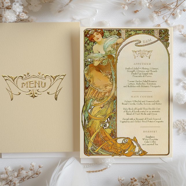 Art Nouveau Wedding Menu Card Mucha Elegance (Creator Uploaded)