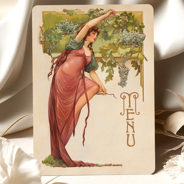 Art Nouveau Wedding Menu Card with Grapes (Creator Uploaded)