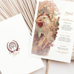 Art Nouveau Wedding Menu Vintage Lady Invitation<br><div class="desc">Add a touch of elegance to your wedding reception with this Art Nouveau-inspired menu card, featuring a beautifully illustrated vintage lady surrounded by floral and nature motifs. The design evokes the charm of the early 1900s, with soft peach, sage green, and warm beige tones that highlight intricate details. The front...</div>