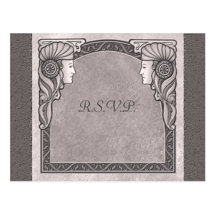 Grey Art Nouveau Wedding Postcards