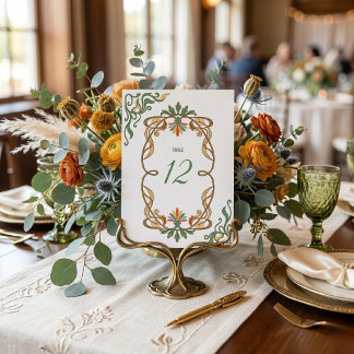 Art Nouveau Wedding  Sign Elegant Floral Table Number