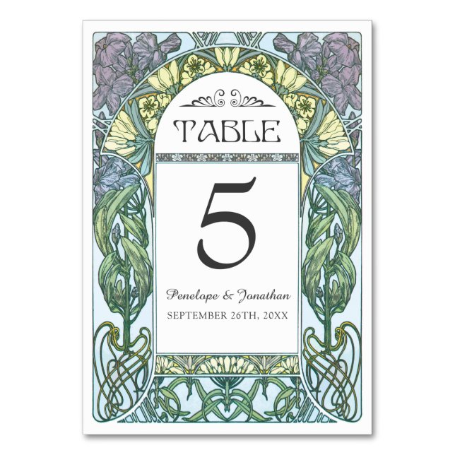Art Nouveau Wedding Table Cards (Set #1) (Front)