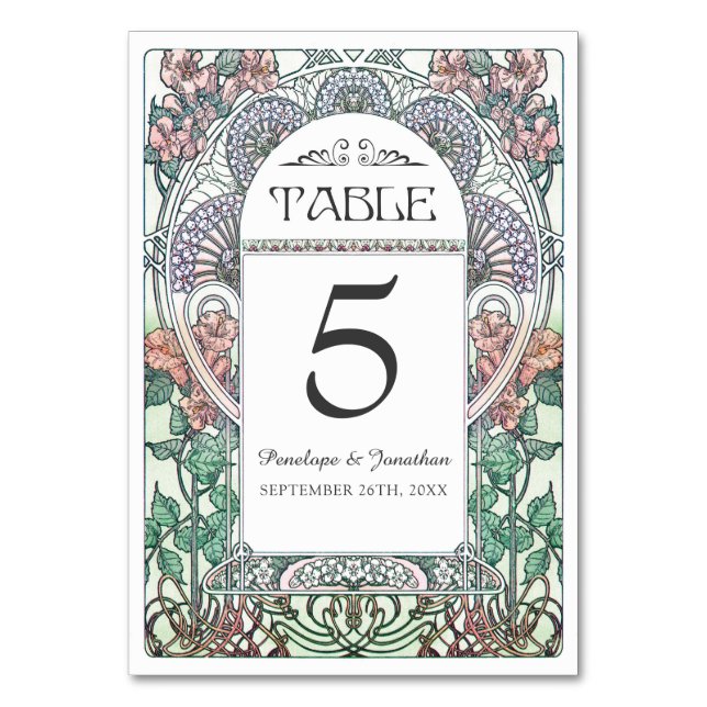 Art Nouveau Wedding Table Cards (Set #3) (Front)