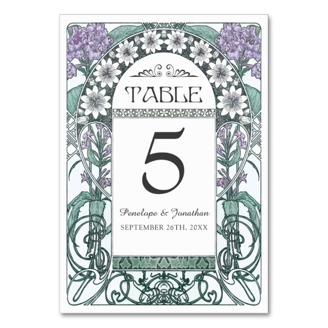 Art Nouveau Wedding Table Cards (Set #6) (Front)