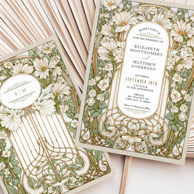 Art Nouveau Wedding Vintage Floral Faux Gold Invitation (Creator Uploaded)