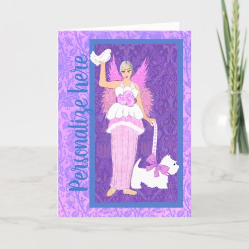 Art Nouveau Westie Dog Pink Purple Holiday Card