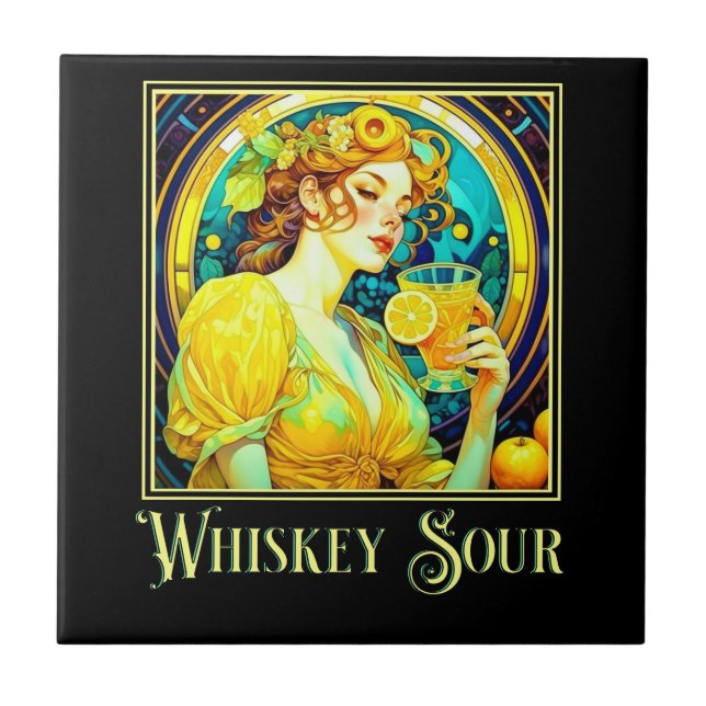 Art Nouveau Whiskey Sour Ceramic Tile (Front)