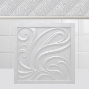 Art Nouveau White Antique Embossed Abstract Wave Ceramic Tile