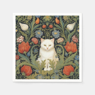 Art nouveau white cat in the garden napkins