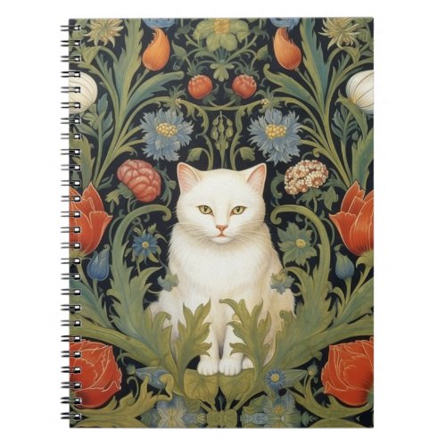 Art nouveau white cat in the garden notebook