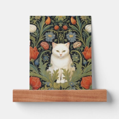 Art nouveau white cat in the garden picture ledge