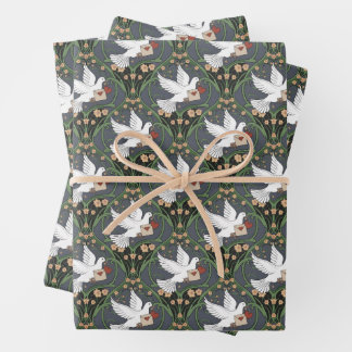 Art Nouveau White Dove Love Wrapping Paper Sheets