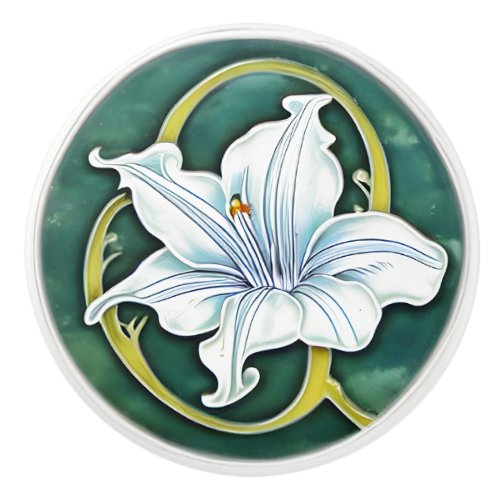 Art Nouveau White Lily Ceramic Knob