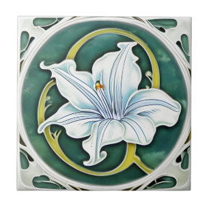 Art Nouveau White Lily Ceramic Tile