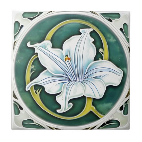 Art Nouveau White Lily Ceramic Tile