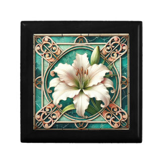 Art Nouveau White Lily Flower Motif Gift Box