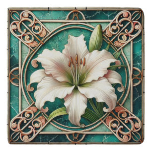Art Nouveau White Lily Flower Motif Trivet