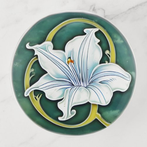 Art Nouveau White Lily Trinket Tray