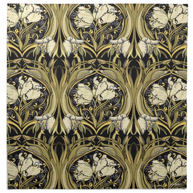 Art Nouveau White Tulips Cloth Napkin (Front)