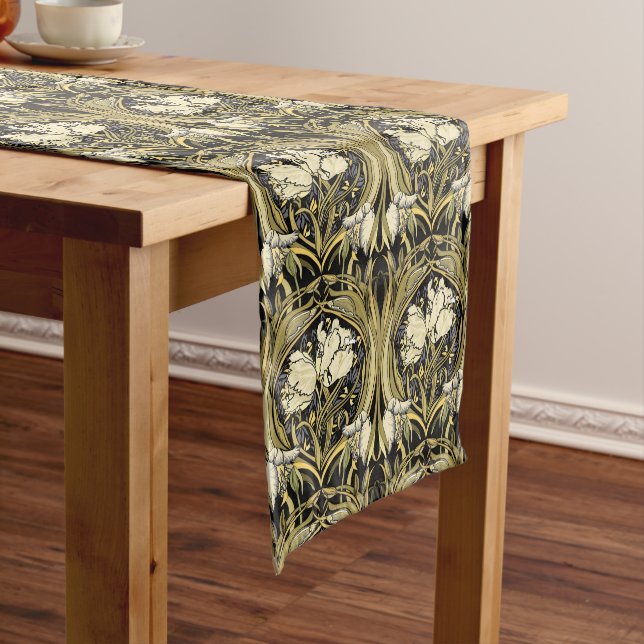 Art Nouveau White Tulips Short Table Runner (In Situ)
