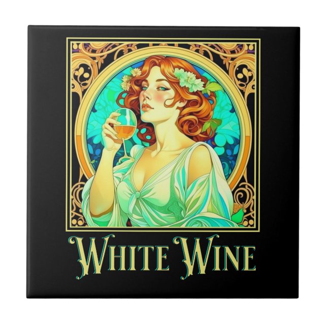 Art Nouveau White Wine Ceramic Tile (Front)