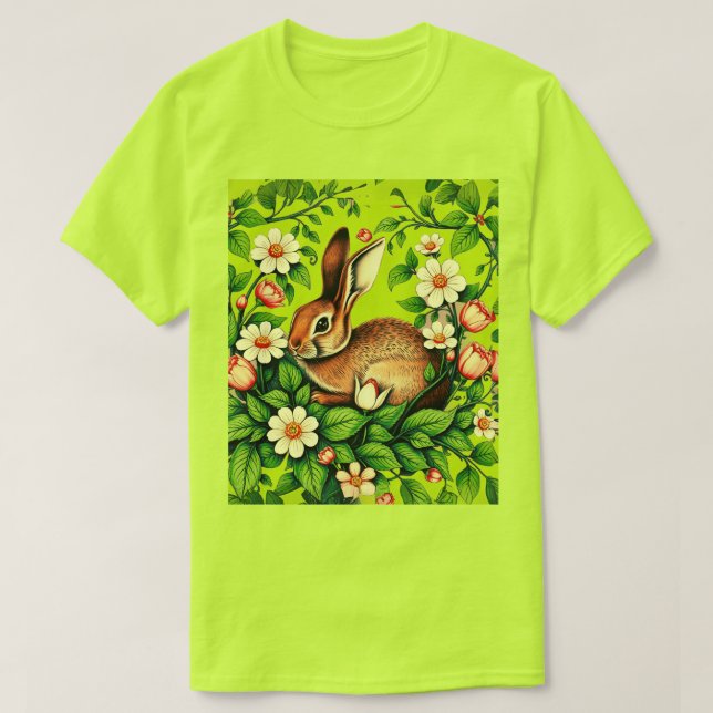 Art Nouveau Wild Rabbit and Flowers T-Shirt (Design Front)