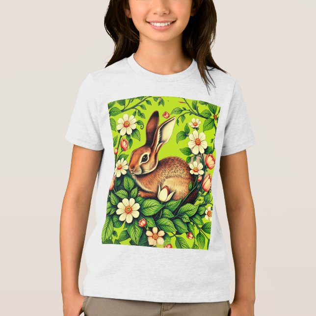 Art Nouveau Wild Rabbit and Flowers Tri-Blend Shirt (Front)