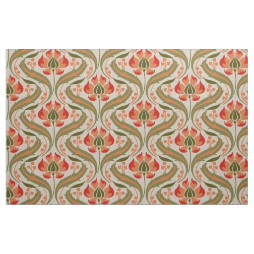 Art Nouveau Wildflowers, Persimmon Fabric