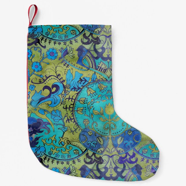 Art Nouveau William Morris 1970s Retro Modern Small Christmas Stocking (Front)