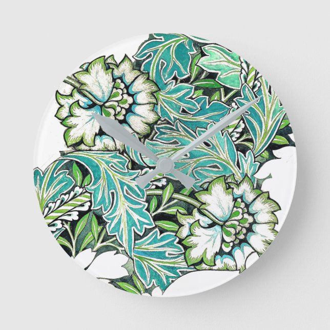 Art nouveau william morris anenome floral  round clock (Front)