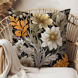 Art nouveau William Morris brown hues ivory orange Throw Pillow