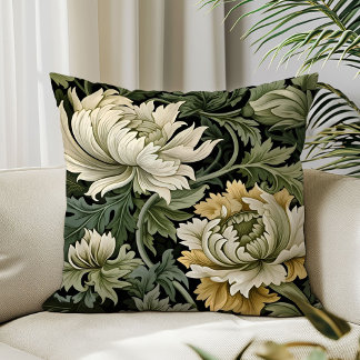 Art nouveau William Morris dusty green ivory cream Throw Pillow