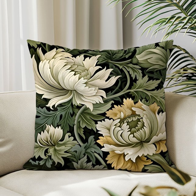 Art nouveau William Morris dusty green ivory cream Throw Pillow (Art nouveau William Morris dusty green ivory cream Throw Pillow)
