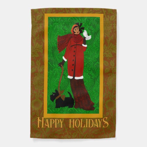 Art Nouveau William Morris Happy Holidays Retro  Garden Flag