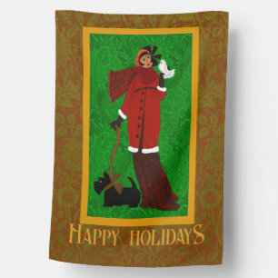 Art Nouveau William Morris Happy Holidays Retro House Flag