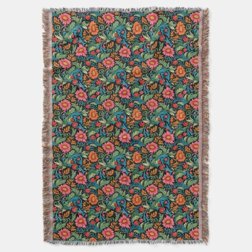 Art nouveau William Morris magenta blue green Throw Blanket