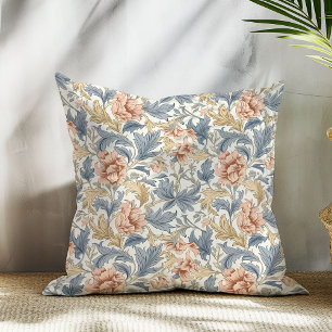 Art nouveau William Morris pastel blue peach pink Throw Pillow