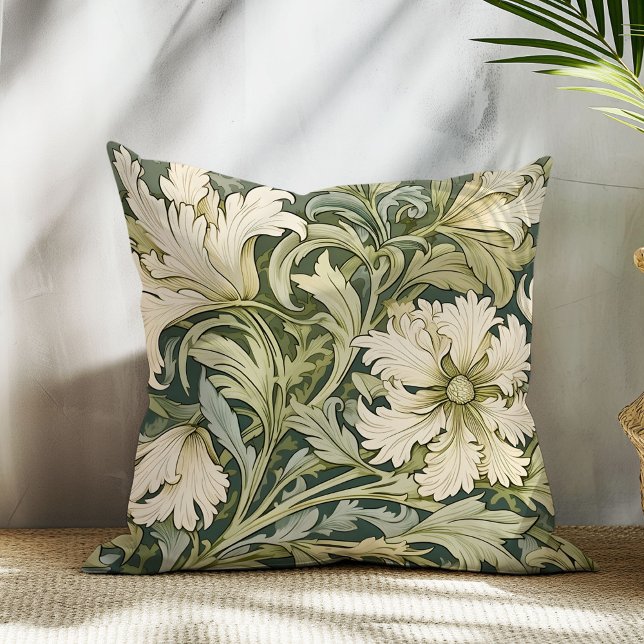 Art nouveau William Morris pastel green ivory tan Throw Pillow (Art nouveau William Morris pastel green ivory tan Throw Pillow)
