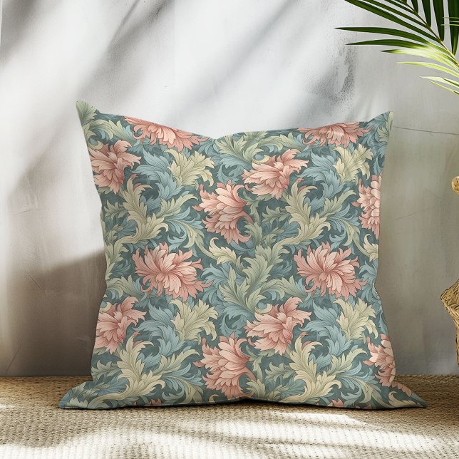 Art nouveau William Morris sage green blush pink Throw Pillow (Art nouveau William Morris sage green blush pink Throw Pillow)