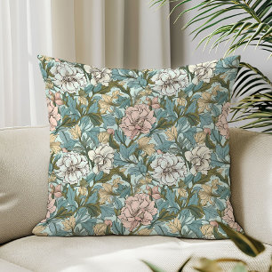 Art nouveau William Morris sage green blush white Throw Pillow