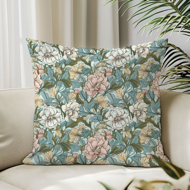 Art nouveau William Morris sage green blush white Throw Pillow (Art nouveau William Morris sage green blush white Throw Pillow)