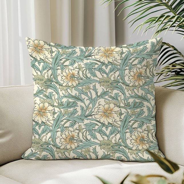 Art nouveau William Morris sage green cream flower Throw Pillow (Art nouveau William Morris sage green cream flower Throw Pillow)