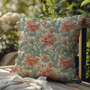 Art nouveau William Morris sage green hot pink Throw Pillow